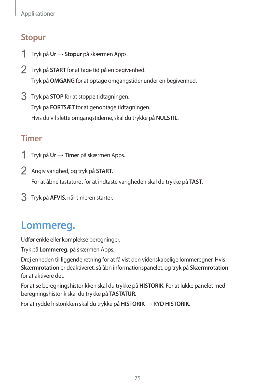 Samsung SM-G903FZKANEE manual Lommereg, Stopur, Timer 