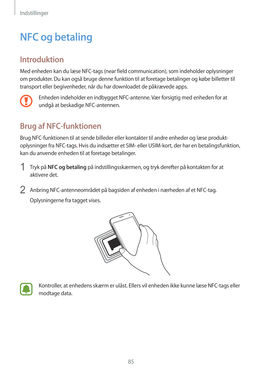 Samsung SM-G903FZKANEE manual NFC og betaling, Brug af NFC-funktionen 