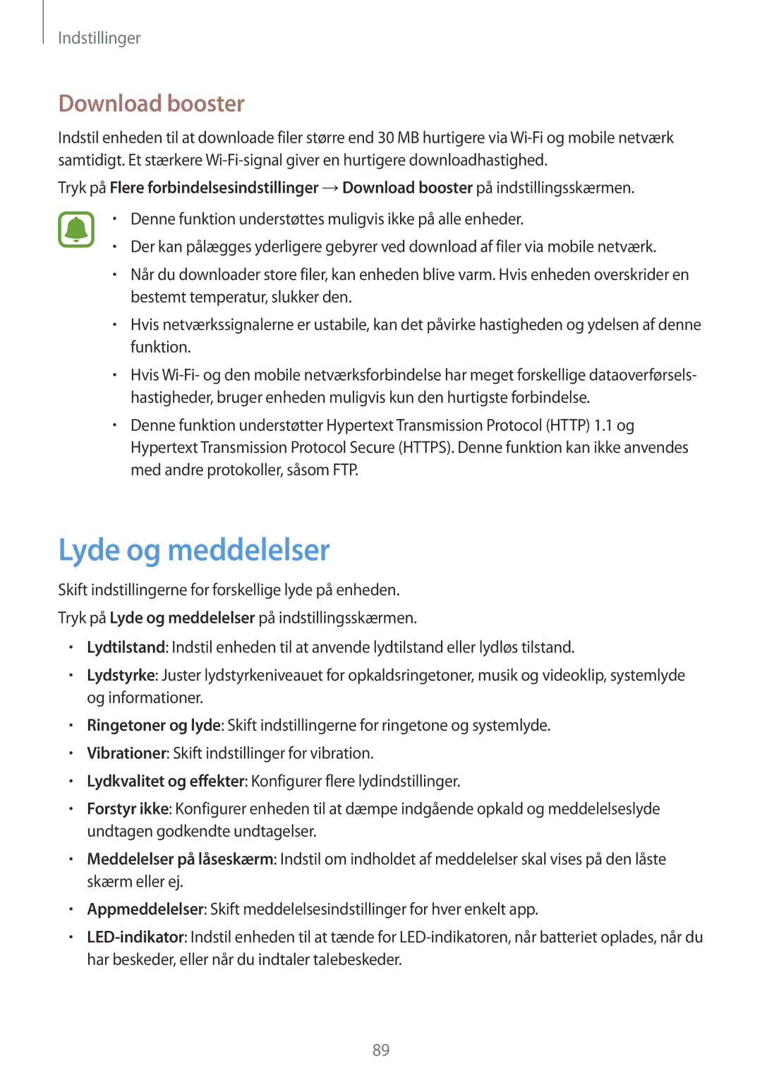 Samsung SM-G903FZKANEE manual Lyde og meddelelser, Download booster 