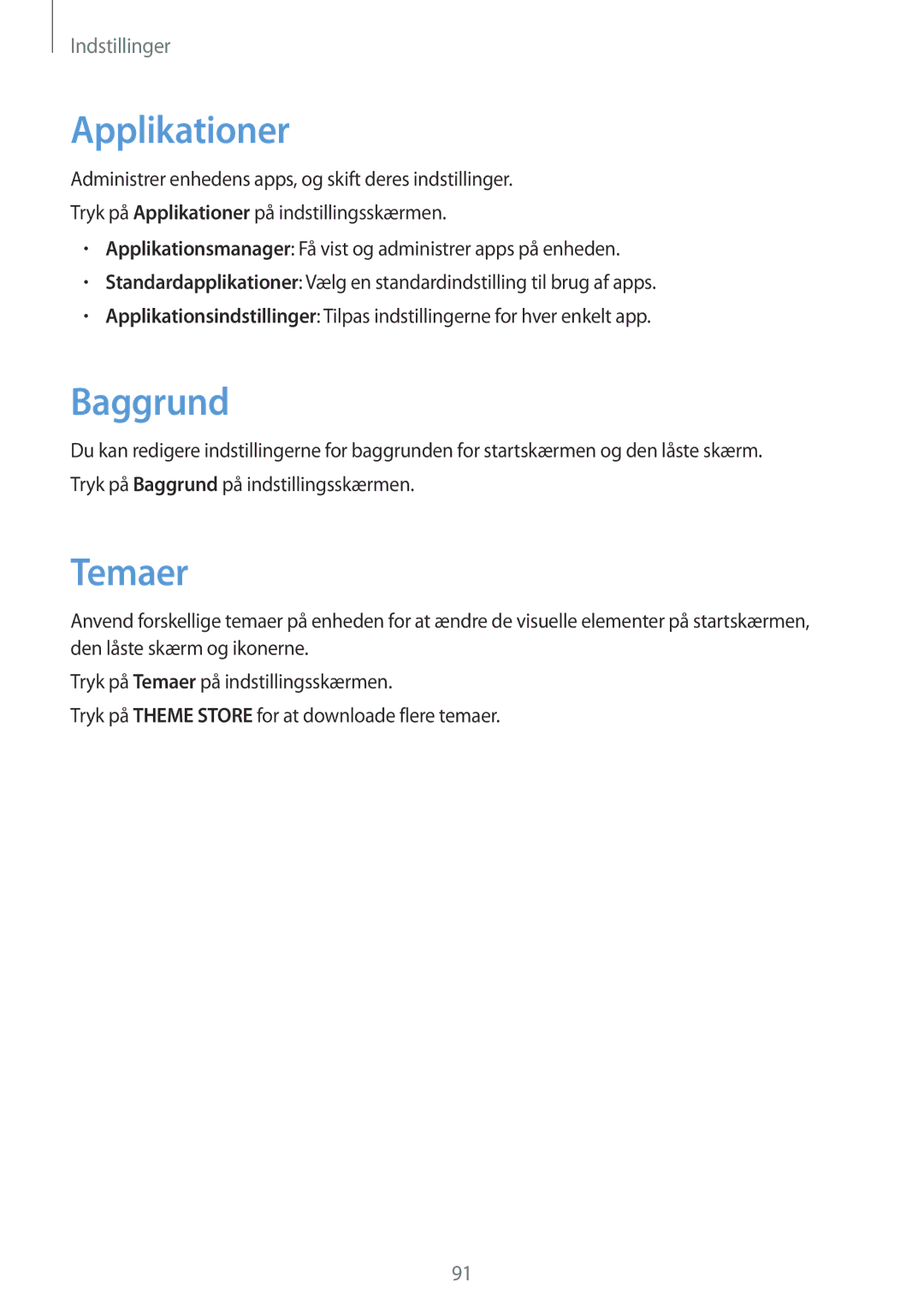 Samsung SM-G903FZKANEE manual Applikationer, Baggrund, Temaer 