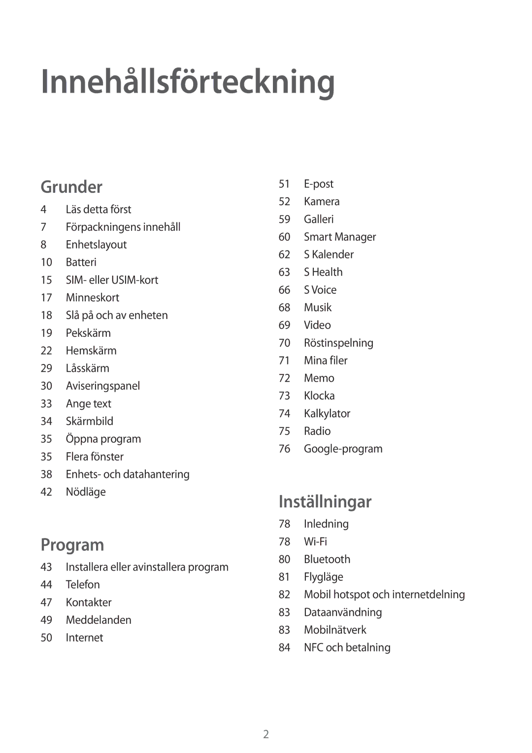 Samsung SM-G903FZKANEE manual Innehållsförteckning 