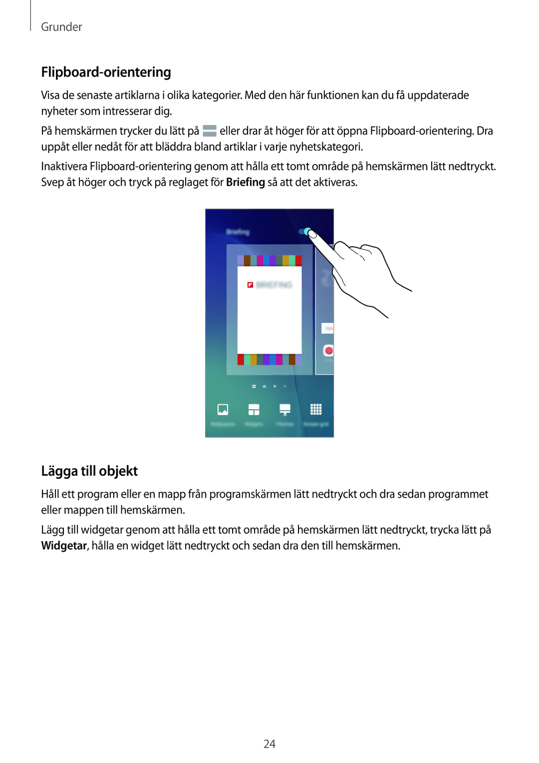 Samsung SM-G903FZKANEE manual Flipboard-orientering, Lägga till objekt 