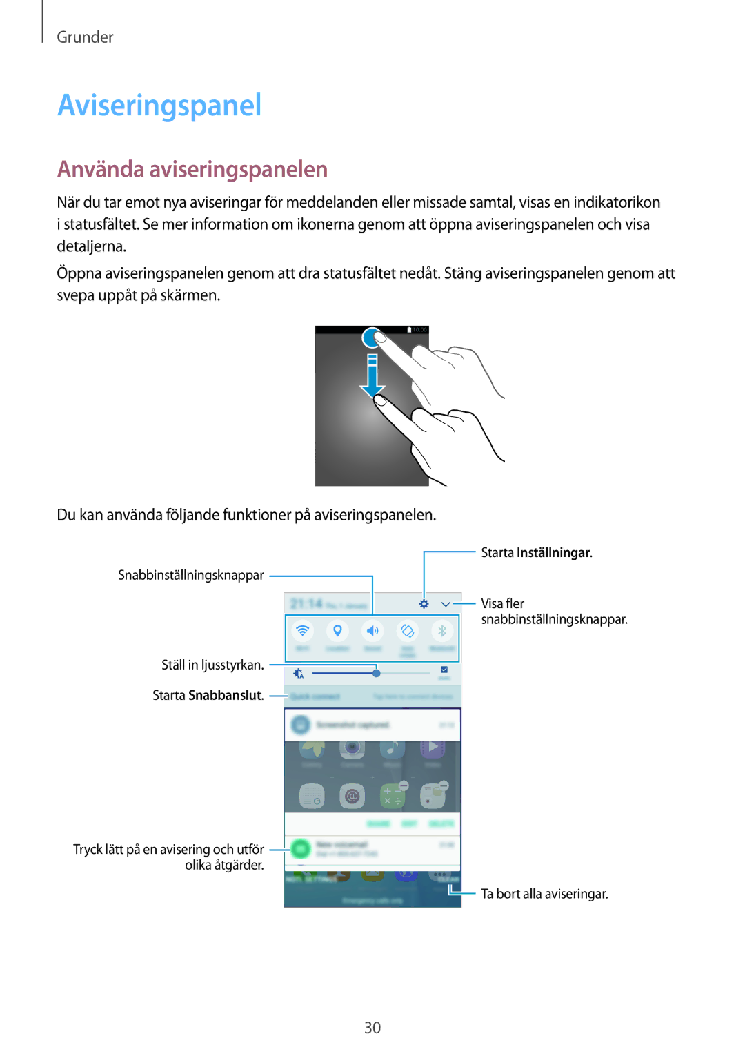 Samsung SM-G903FZKANEE manual Aviseringspanel, Använda aviseringspanelen 