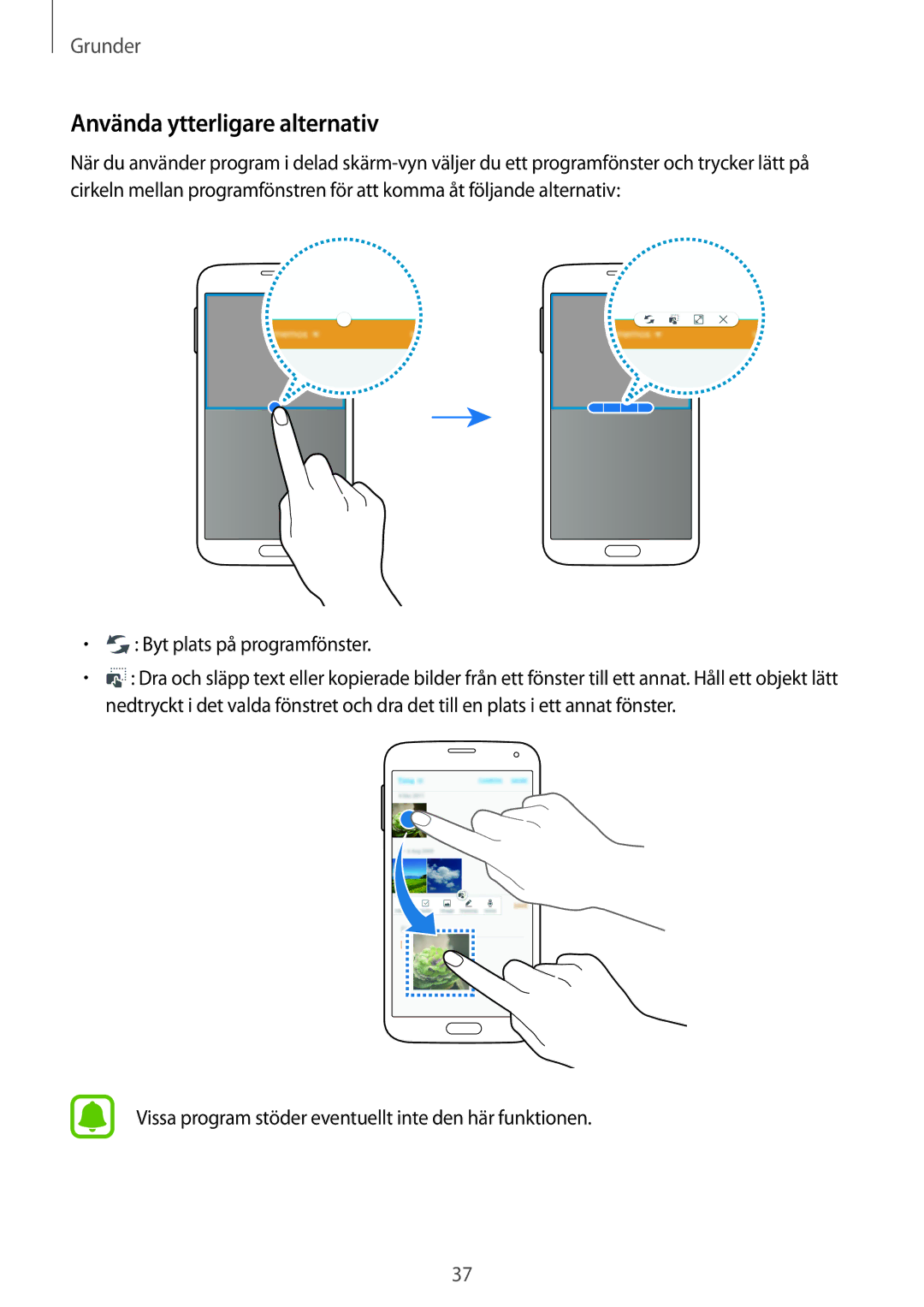 Samsung SM-G903FZKANEE manual Använda ytterligare alternativ, Byt plats på programfönster 