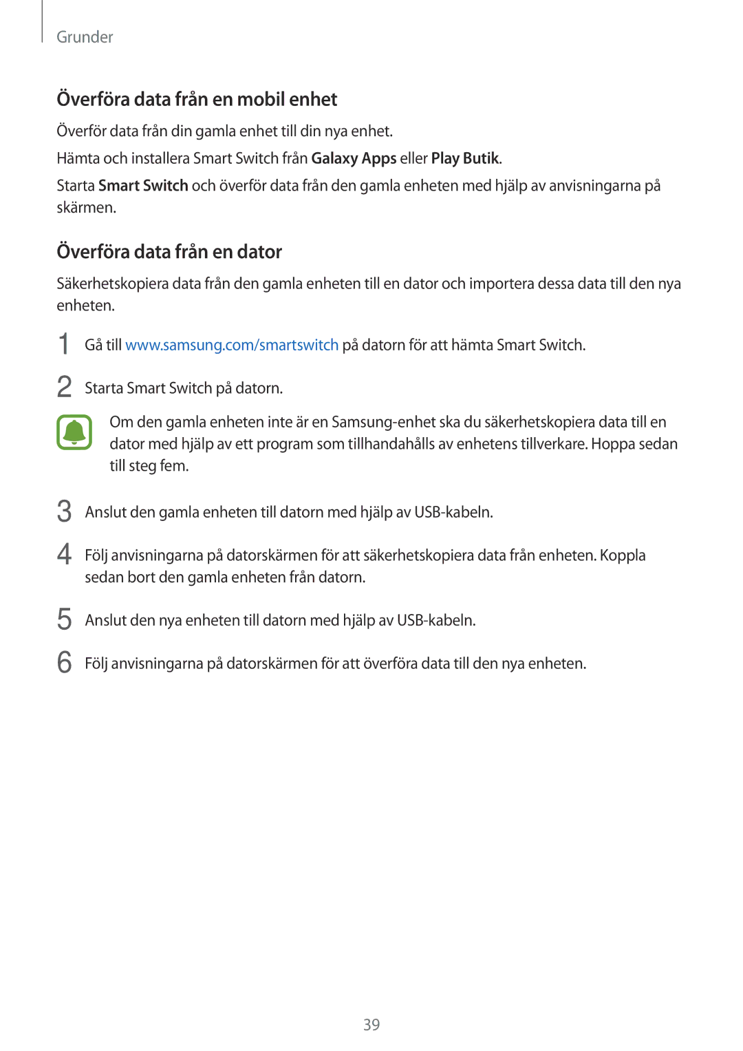 Samsung SM-G903FZKANEE manual Överföra data från en mobil enhet, Överföra data från en dator 