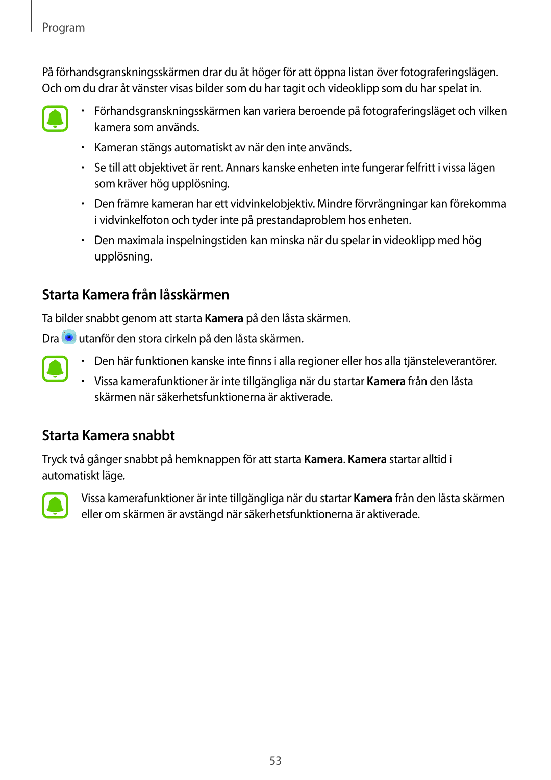 Samsung SM-G903FZKANEE manual Starta Kamera från låsskärmen, Starta Kamera snabbt 