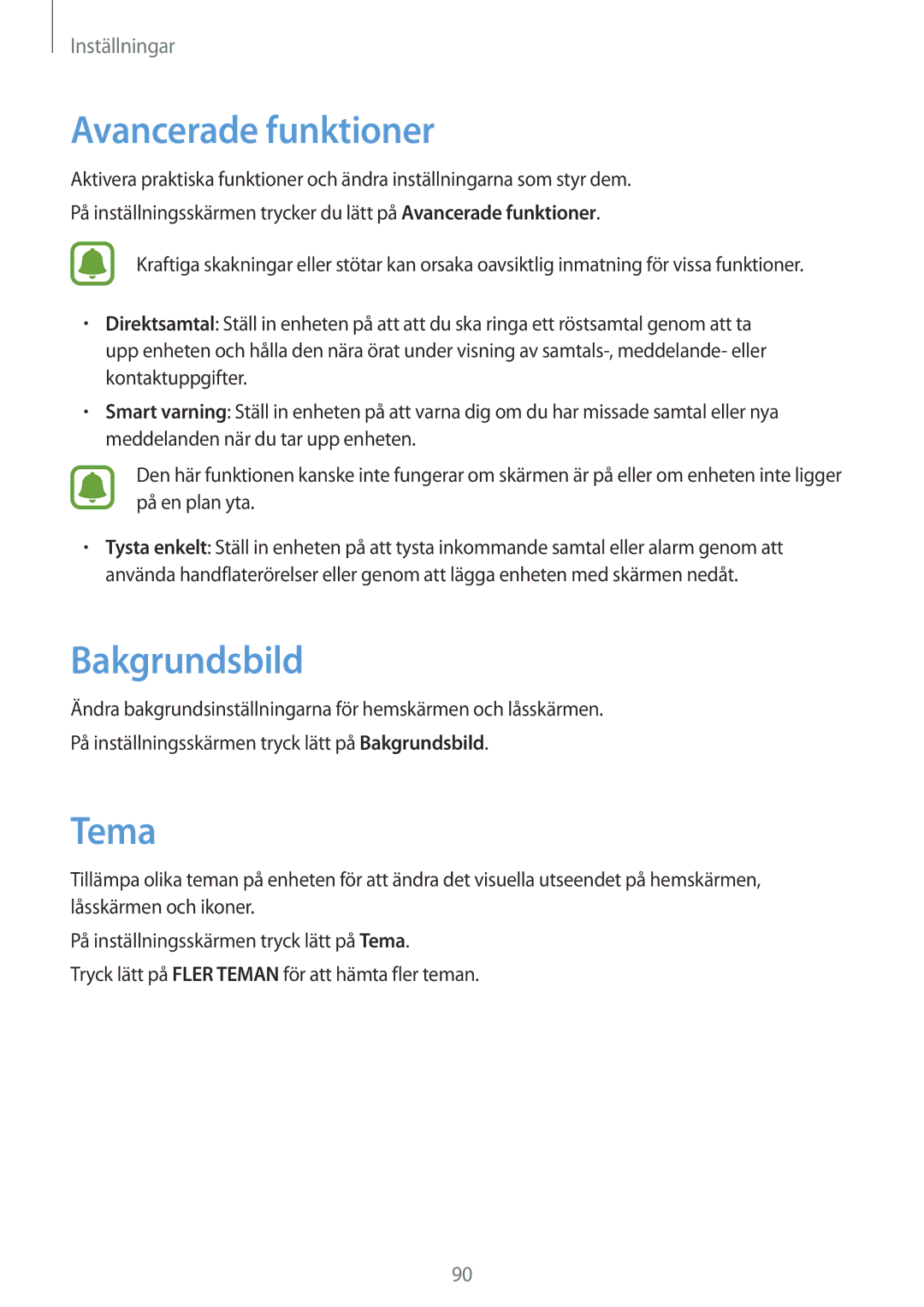 Samsung SM-G903FZKANEE manual Avancerade funktioner, Bakgrundsbild, Tema 