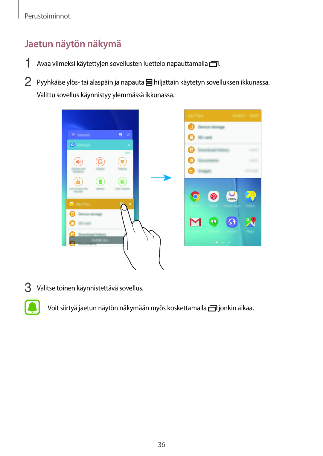 Samsung SM-G903FZKANEE manual Jaetun näytön näkymä 