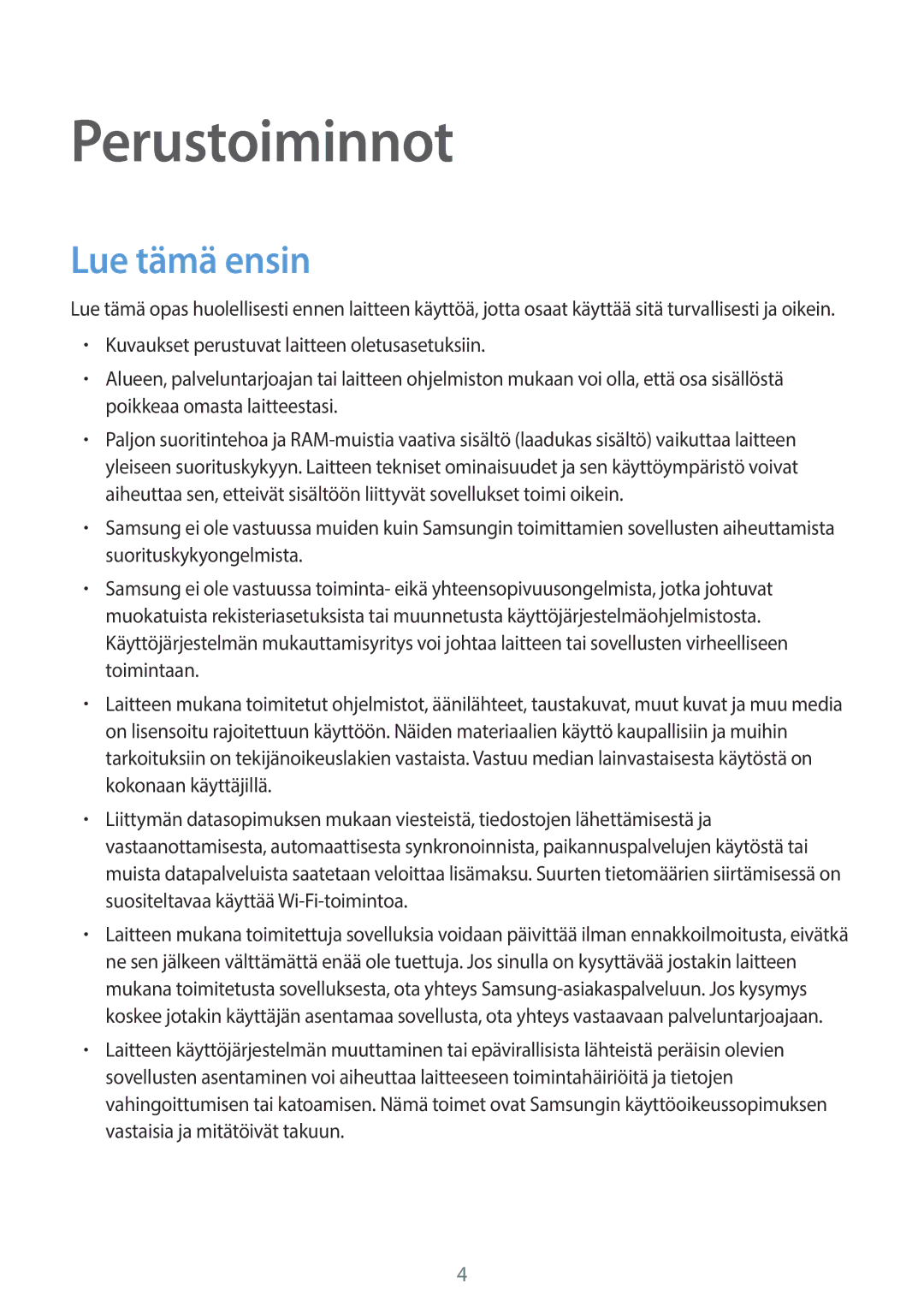 Samsung SM-G903FZKANEE manual Perustoiminnot, Lue tämä ensin 