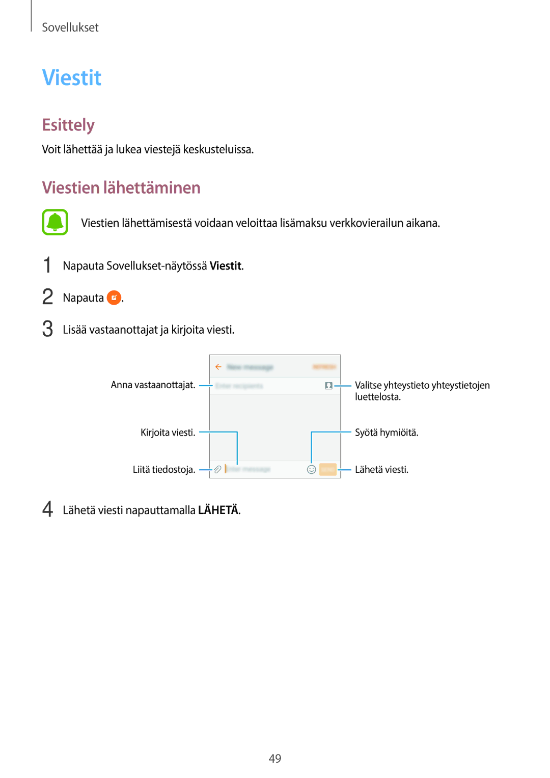 Samsung SM-G903FZKANEE manual Viestit, Viestien lähettäminen 