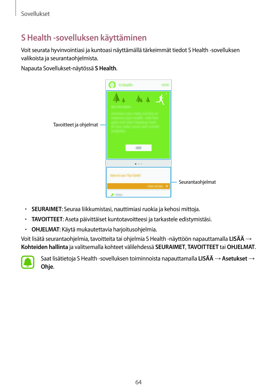 Samsung SM-G903FZKANEE manual Health -sovelluksen käyttäminen 