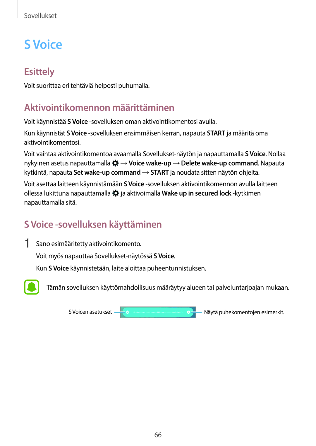 Samsung SM-G903FZKANEE manual Aktivointikomennon määrittäminen, Voice -sovelluksen käyttäminen 