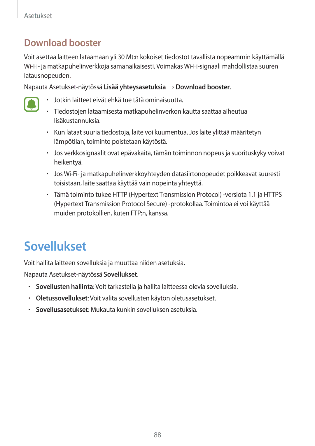 Samsung SM-G903FZKANEE manual Sovellukset, Download booster 