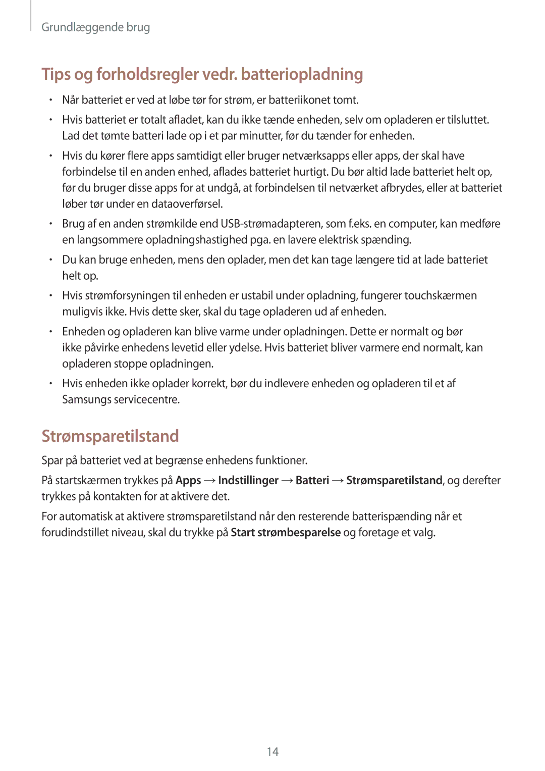 Samsung SM-G903FZKANEE manual Tips og forholdsregler vedr. batteriopladning, Strømsparetilstand 