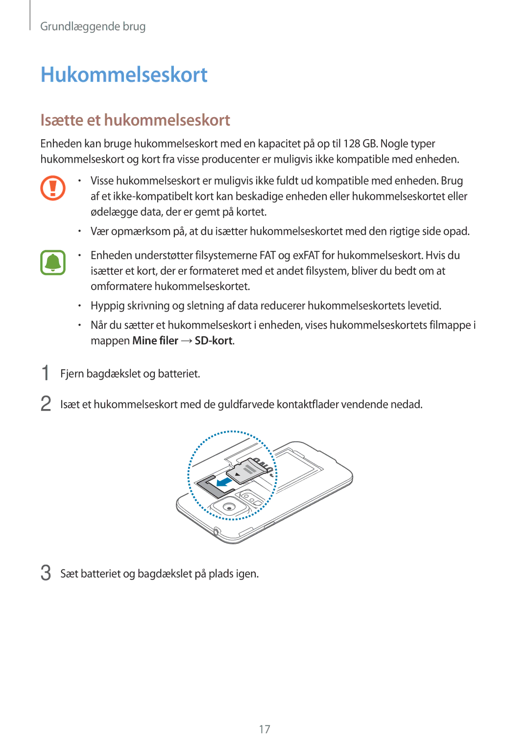Samsung SM-G903FZKANEE manual Hukommelseskort, Isætte et hukommelseskort 