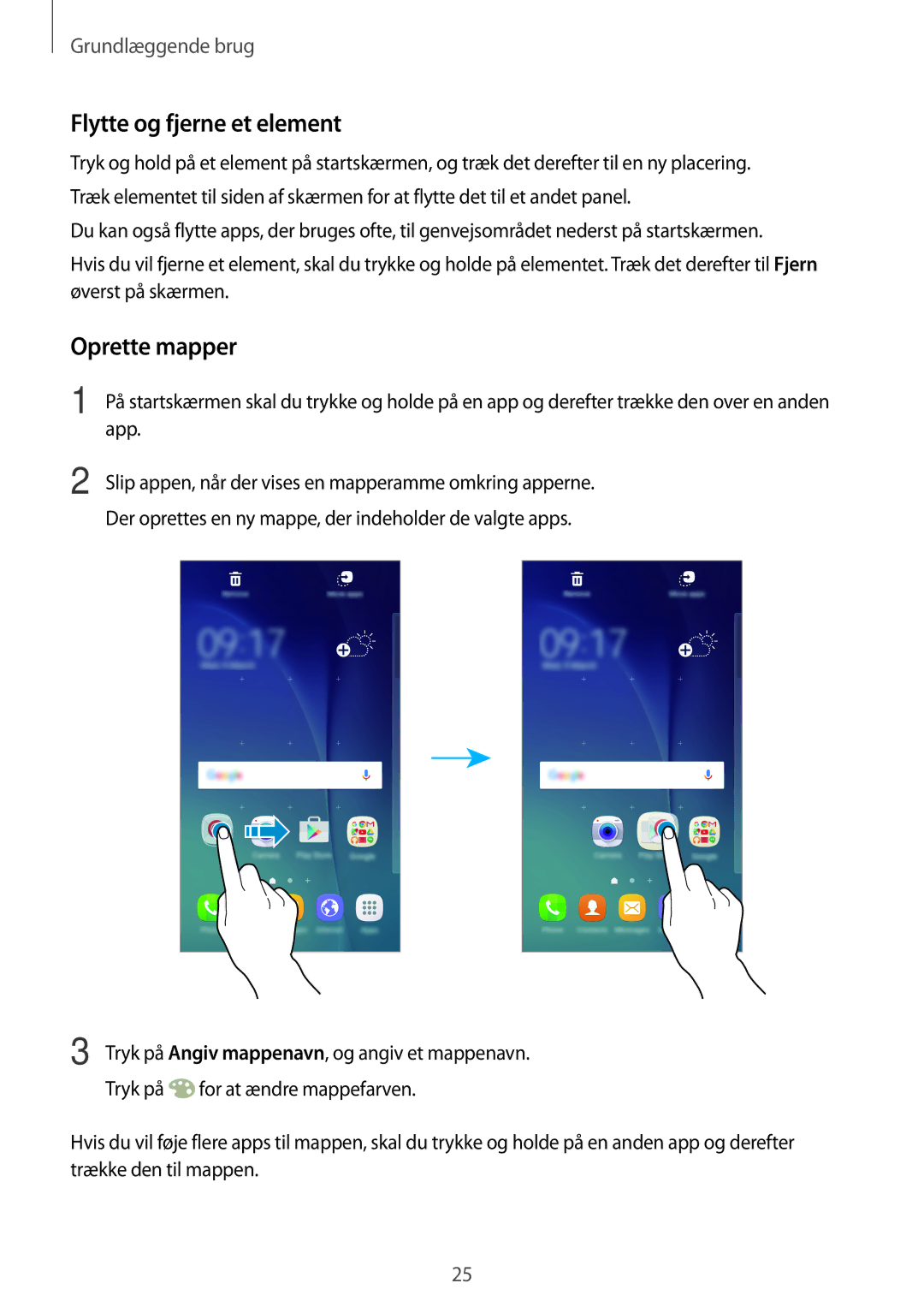 Samsung SM-G903FZKANEE manual Flytte og fjerne et element, Oprette mapper 