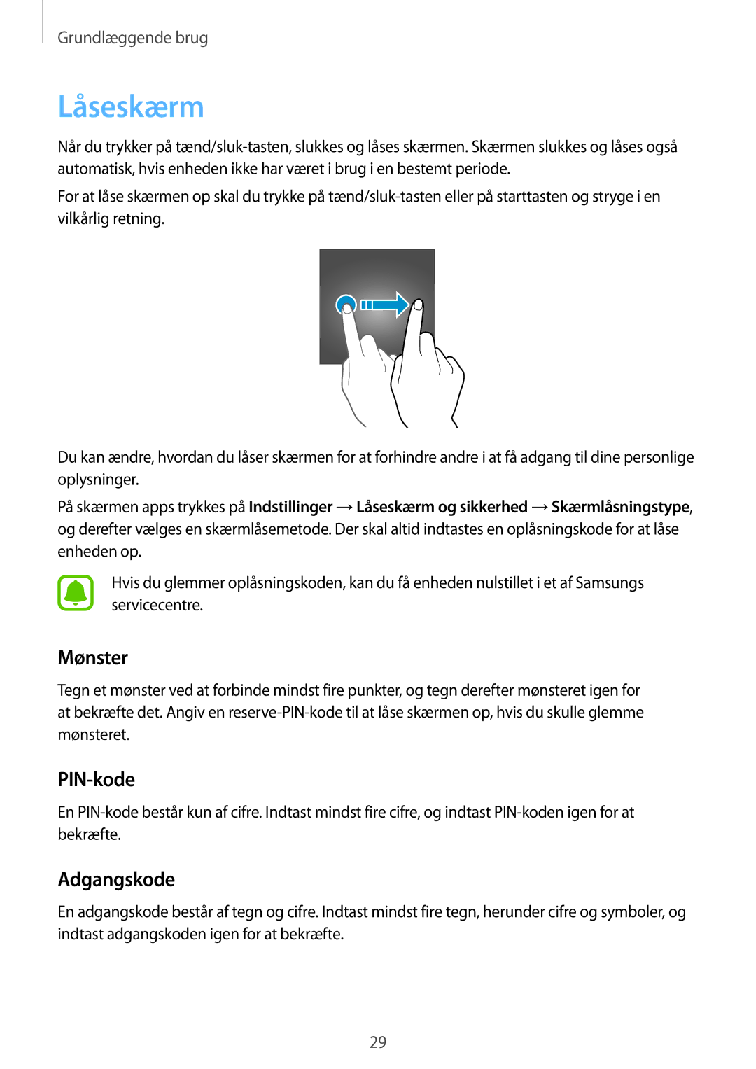 Samsung SM-G903FZKANEE manual Låseskærm, Mønster, PIN-kode, Adgangskode 