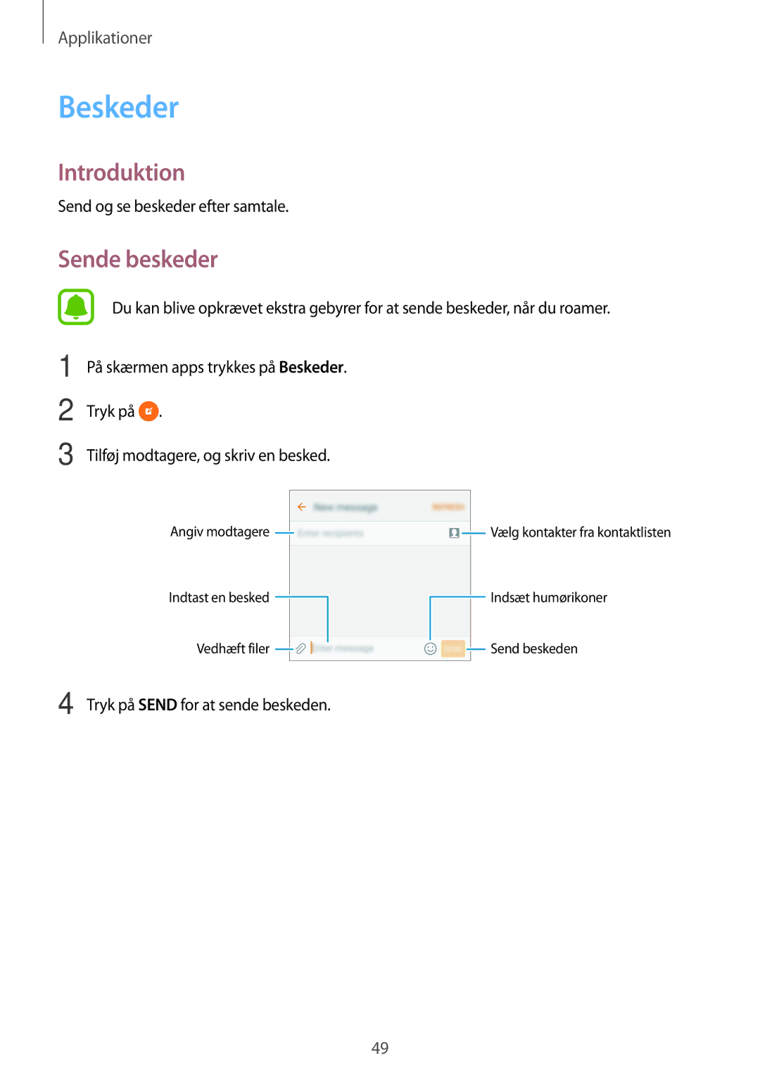 Samsung SM-G903FZKANEE Beskeder, Sende beskeder, Send og se beskeder efter samtale, Tryk på Send for at sende beskeden 