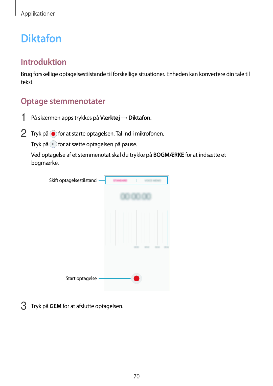 Samsung SM-G903FZKANEE manual Optage stemmenotater, På skærmen apps trykkes på Værktøj →Diktafon 