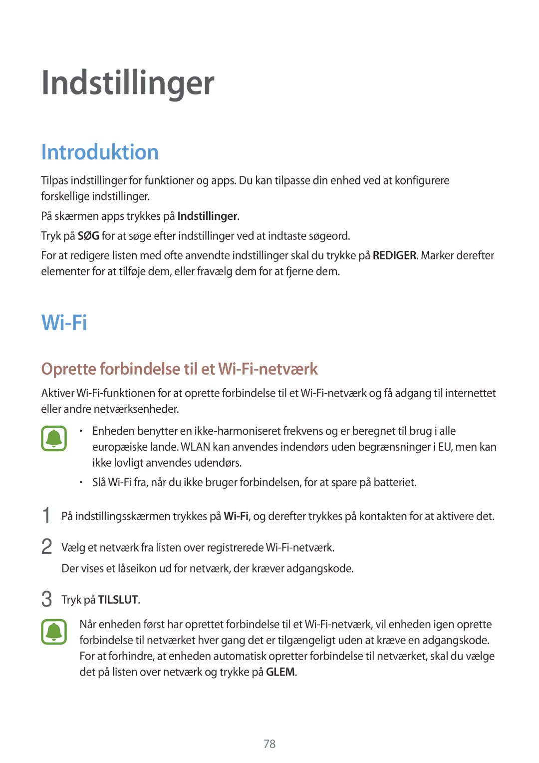 Samsung SM-G903FZKANEE manual Introduktion, Oprette forbindelse til et Wi-Fi-netværk 