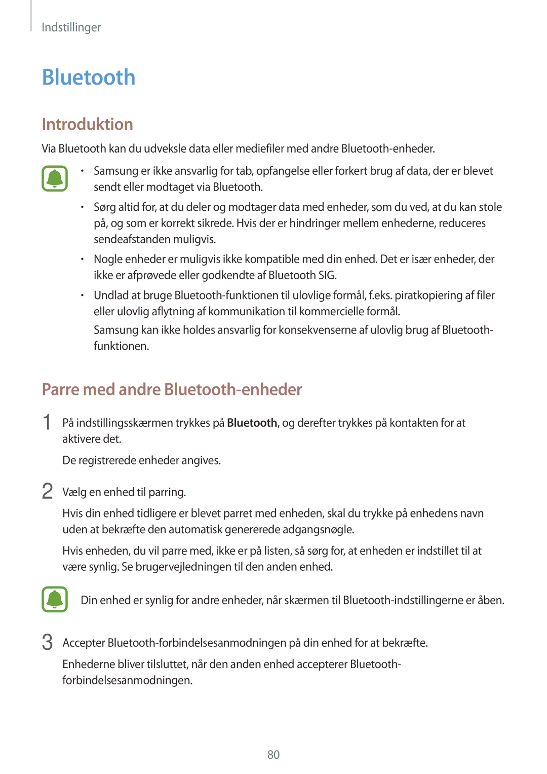 Samsung SM-G903FZKANEE manual Parre med andre Bluetooth-enheder 