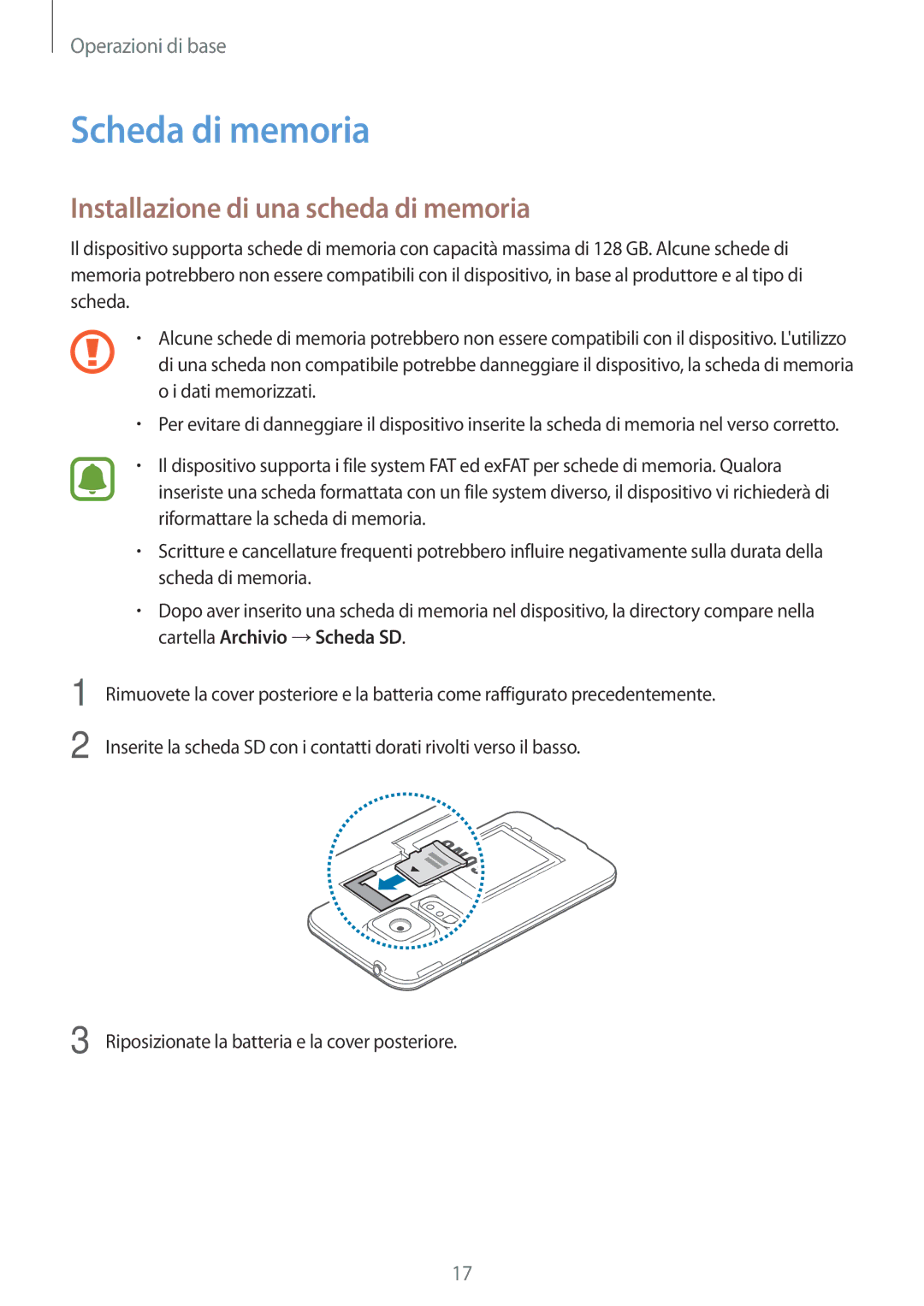 Samsung SM-G903FZSATIM, SM-G903FZKATIM, SM-G903FZDATIM manual Scheda di memoria, Installazione di una scheda di memoria 