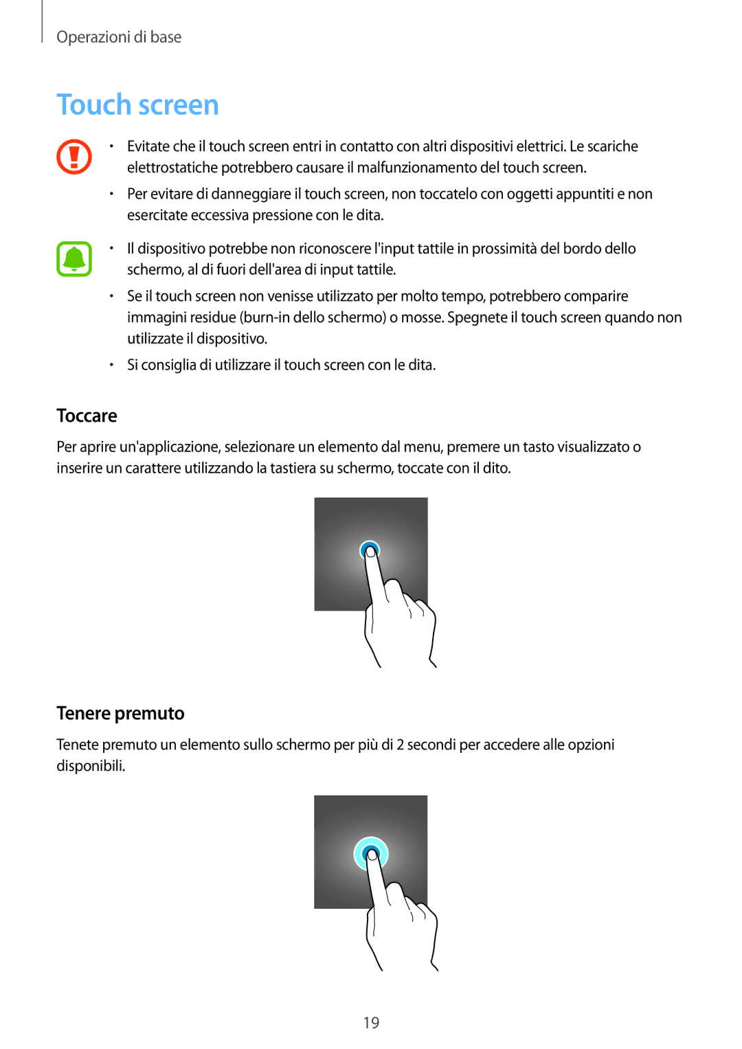 Samsung SM-G903FZDATIM, SM-G903FZKATIM, SM-G903FZSATIM manual Touch screen, Toccare, Tenere premuto 