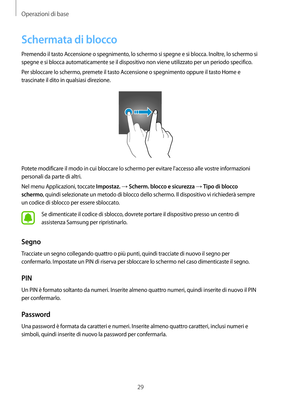 Samsung SM-G903FZSATIM, SM-G903FZKATIM, SM-G903FZDATIM manual Schermata di blocco, Segno, Password 