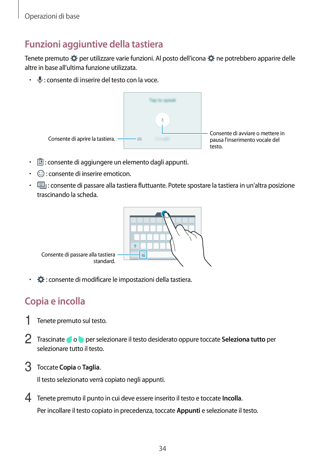 Samsung SM-G903FZDATIM, SM-G903FZKATIM, SM-G903FZSATIM manual Funzioni aggiuntive della tastiera, Copia e incolla 