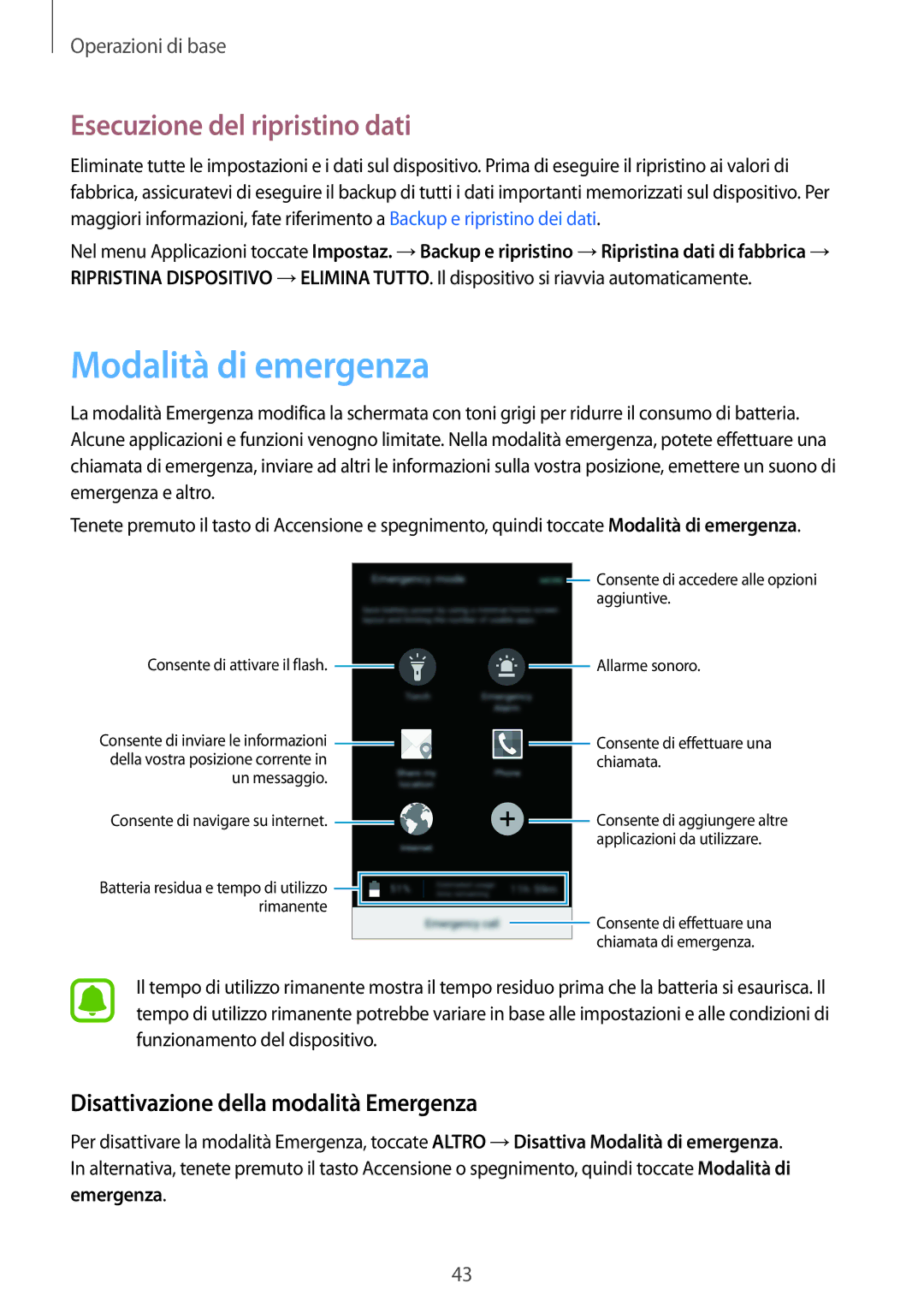 Samsung SM-G903FZDATIM Modalità di emergenza, Esecuzione del ripristino dati, Disattivazione della modalità Emergenza 