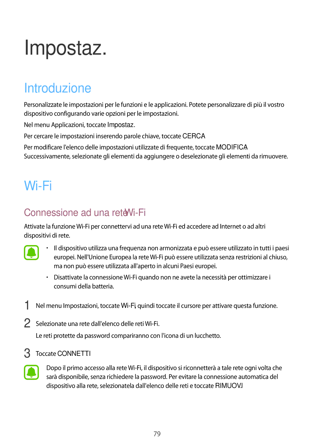 Samsung SM-G903FZDATIM, SM-G903FZKATIM, SM-G903FZSATIM manual Introduzione, Connessione ad una rete Wi-Fi 