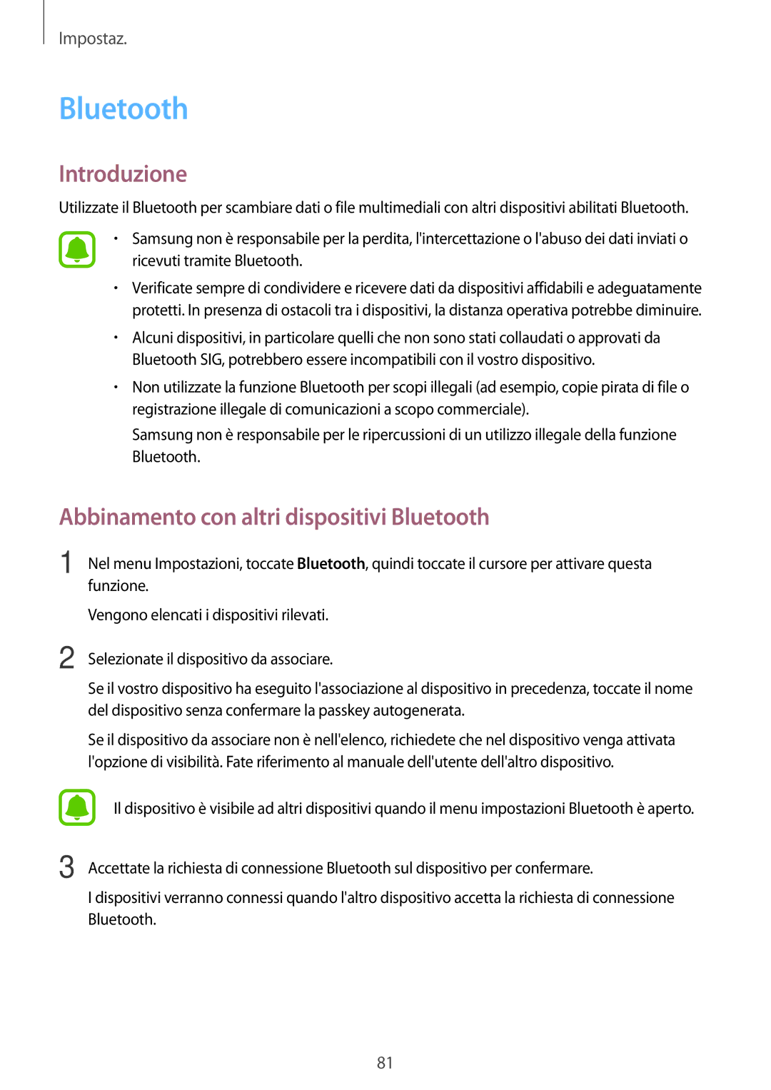 Samsung SM-G903FZKATIM, SM-G903FZDATIM, SM-G903FZSATIM manual Abbinamento con altri dispositivi Bluetooth 