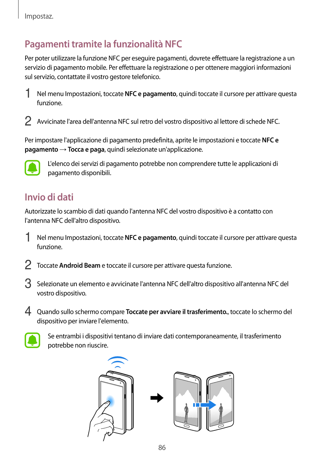 Samsung SM-G903FZSATIM, SM-G903FZKATIM, SM-G903FZDATIM manual Pagamenti tramite la funzionalità NFC, Invio di dati 