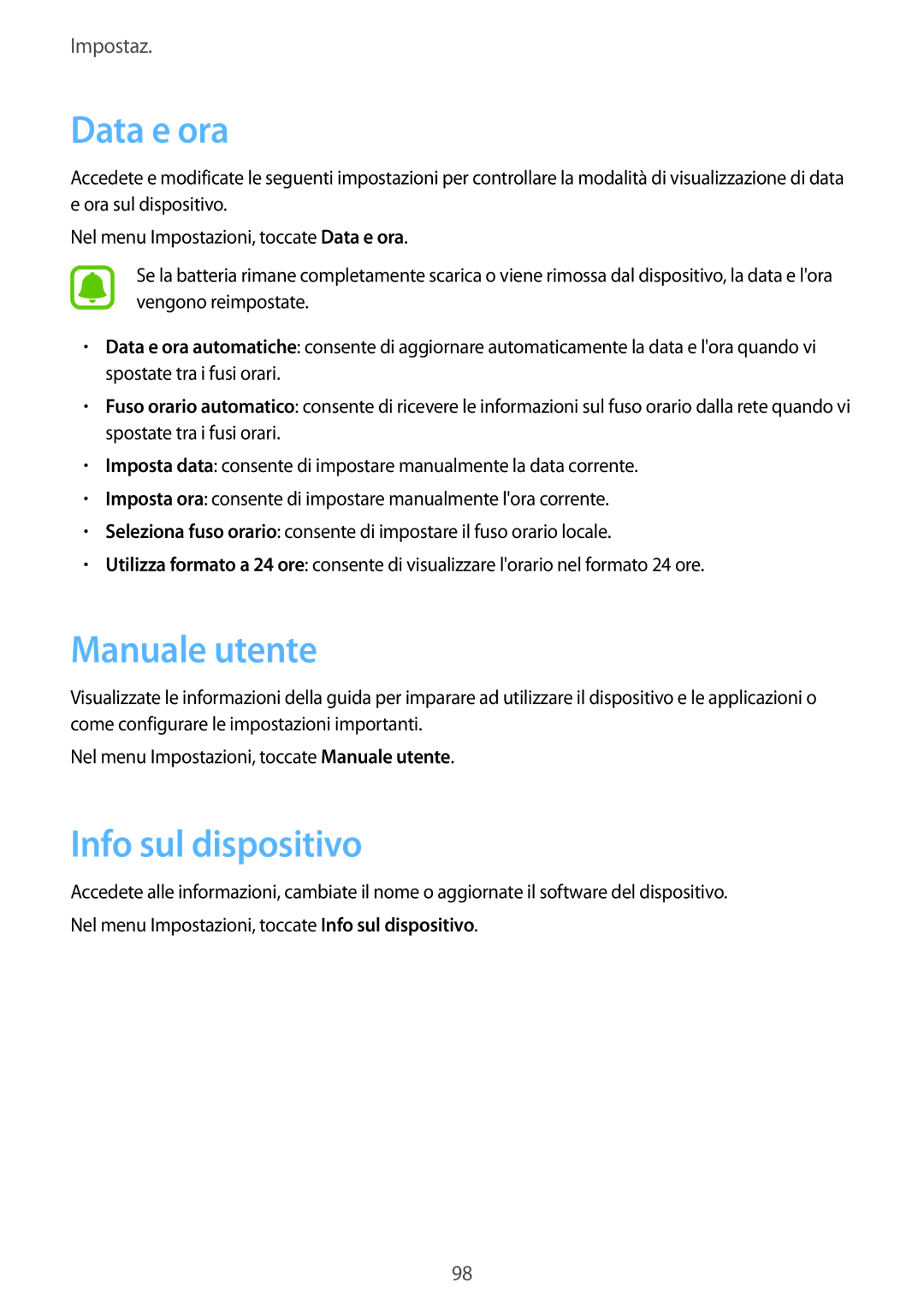 Samsung SM-G903FZSATIM, SM-G903FZKATIM, SM-G903FZDATIM manual Data e ora, Manuale utente, Info sul dispositivo 