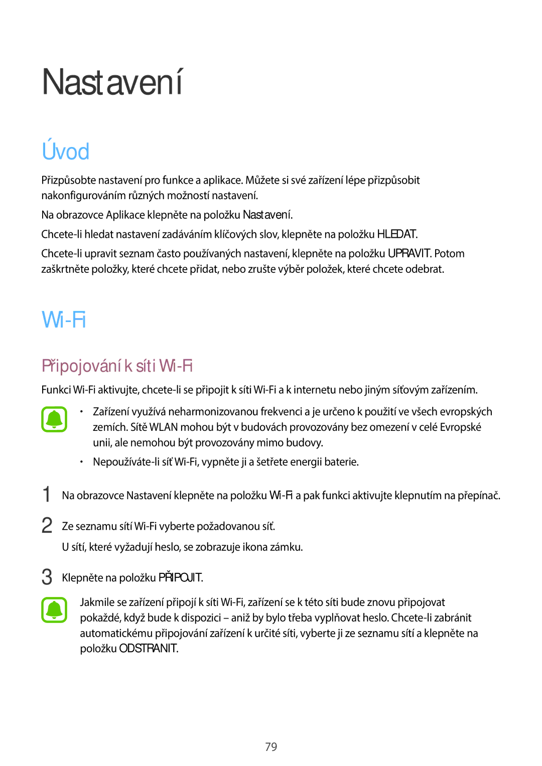 Samsung SM-G903FZSAETL manual Úvod, Připojování k síti Wi-Fi 