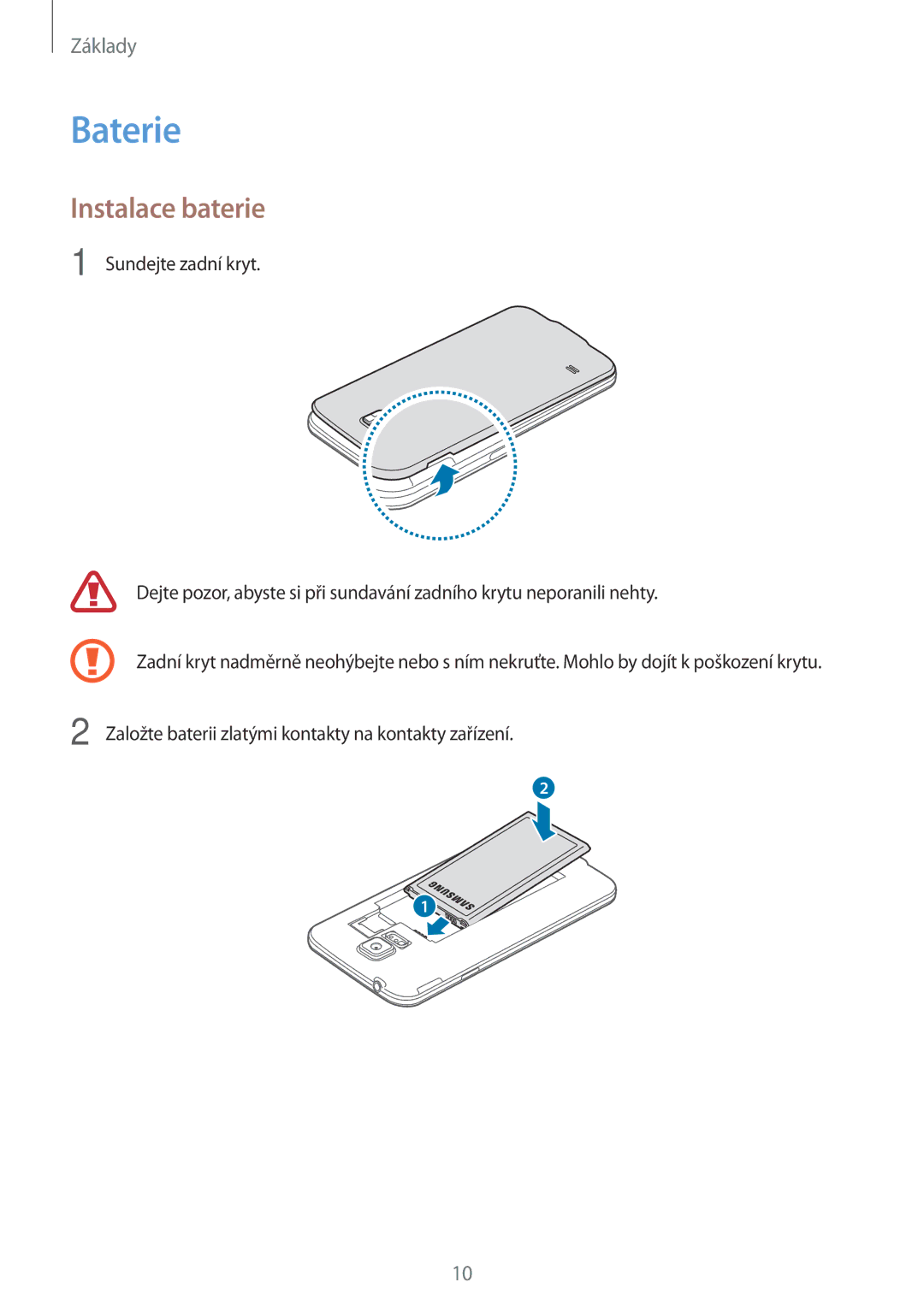 Samsung SM-G903FZSAETL manual Baterie, Instalace baterie 