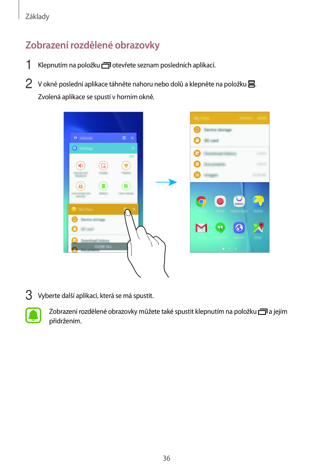 Samsung SM-G903FZSAETL manual Zobrazení rozdělené obrazovky 