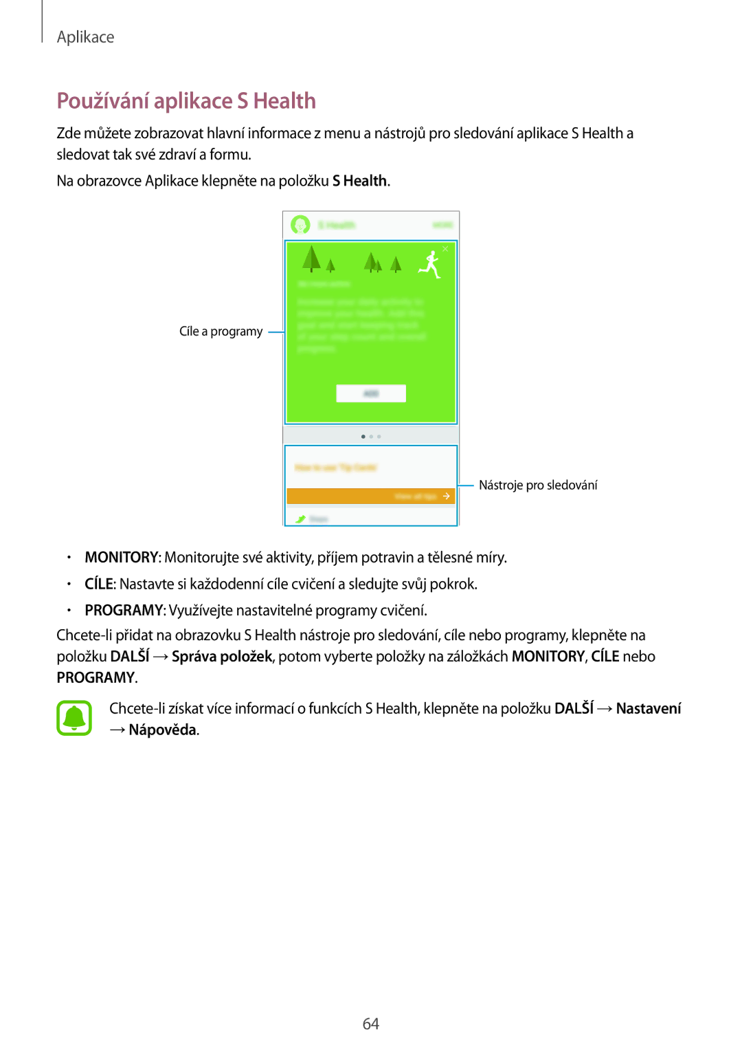 Samsung SM-G903FZSAETL manual Používání aplikace S Health, Programy 