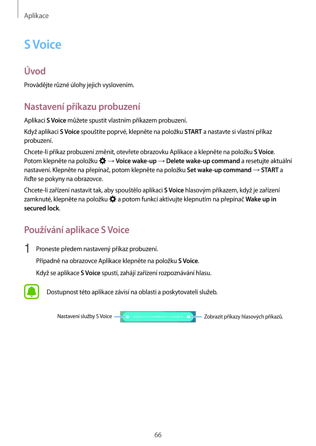 Samsung SM-G903FZSAETL manual Nastavení příkazu probuzení, Používání aplikace S Voice 