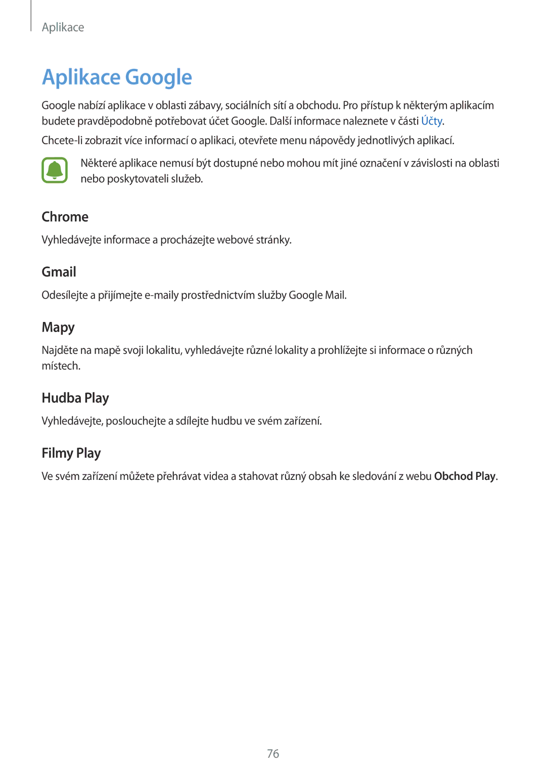 Samsung SM-G903FZSAETL manual Aplikace Google 