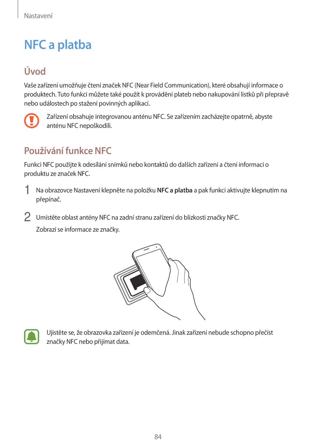 Samsung SM-G903FZSAETL manual NFC a platba, Používání funkce NFC 