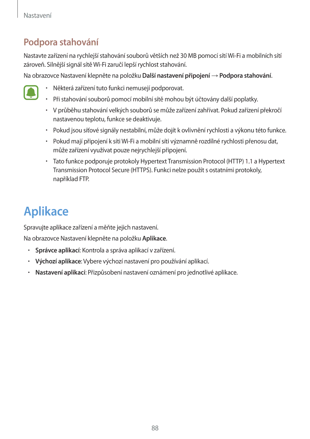 Samsung SM-G903FZSAETL manual Aplikace, Podpora stahování 