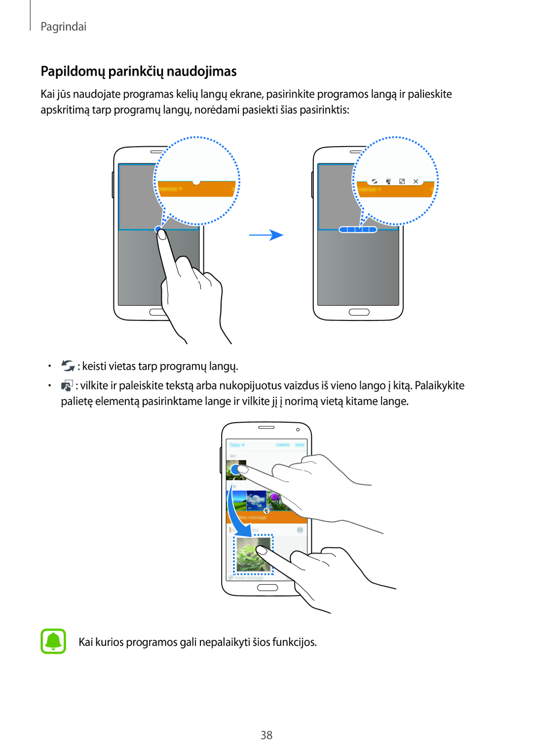 Samsung SM-G903FZDASEB, SM-G903FZSASEB, SM-G903FZKASEB Papildomų parinkčių naudojimas, Keisti vietas tarp programų langų 