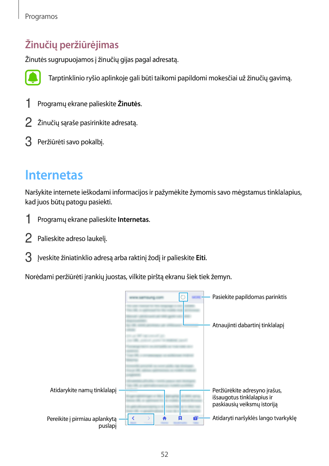 Samsung SM-G903FZKASEB, SM-G903FZSASEB, SM-G903FZDASEB manual Internetas, Žinučių peržiūrėjimas 