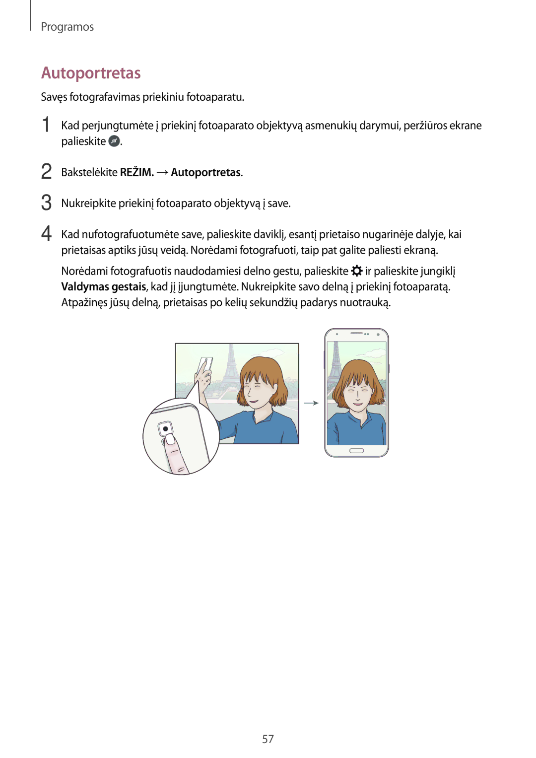 Samsung SM-G903FZSASEB, SM-G903FZKASEB, SM-G903FZDASEB manual Bakstelėkite REŽIM. →Autoportretas 