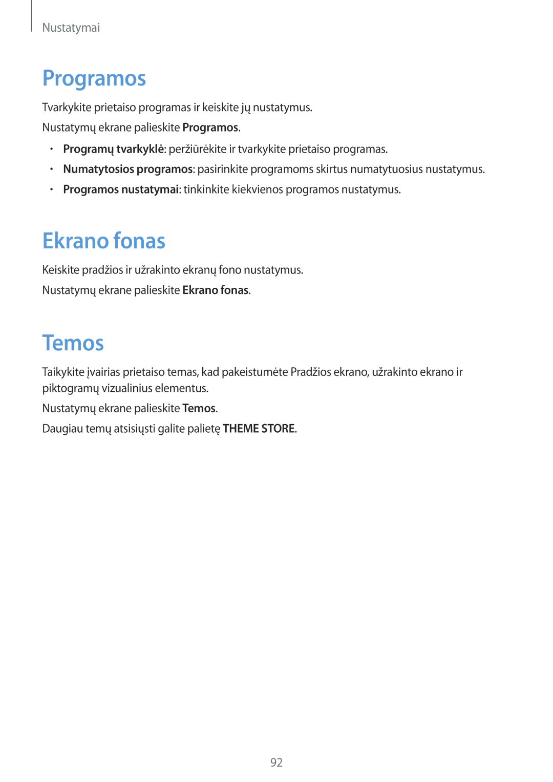 Samsung SM-G903FZDASEB, SM-G903FZSASEB, SM-G903FZKASEB manual Programos, Ekrano fonas, Temos 