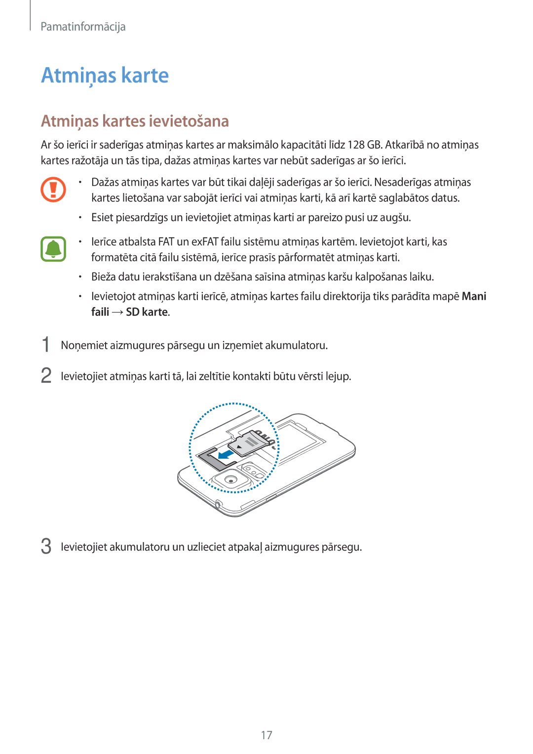 Samsung SM-G903FZDASEB, SM-G903FZSASEB, SM-G903FZKASEB manual Atmiņas kartes ievietošana 