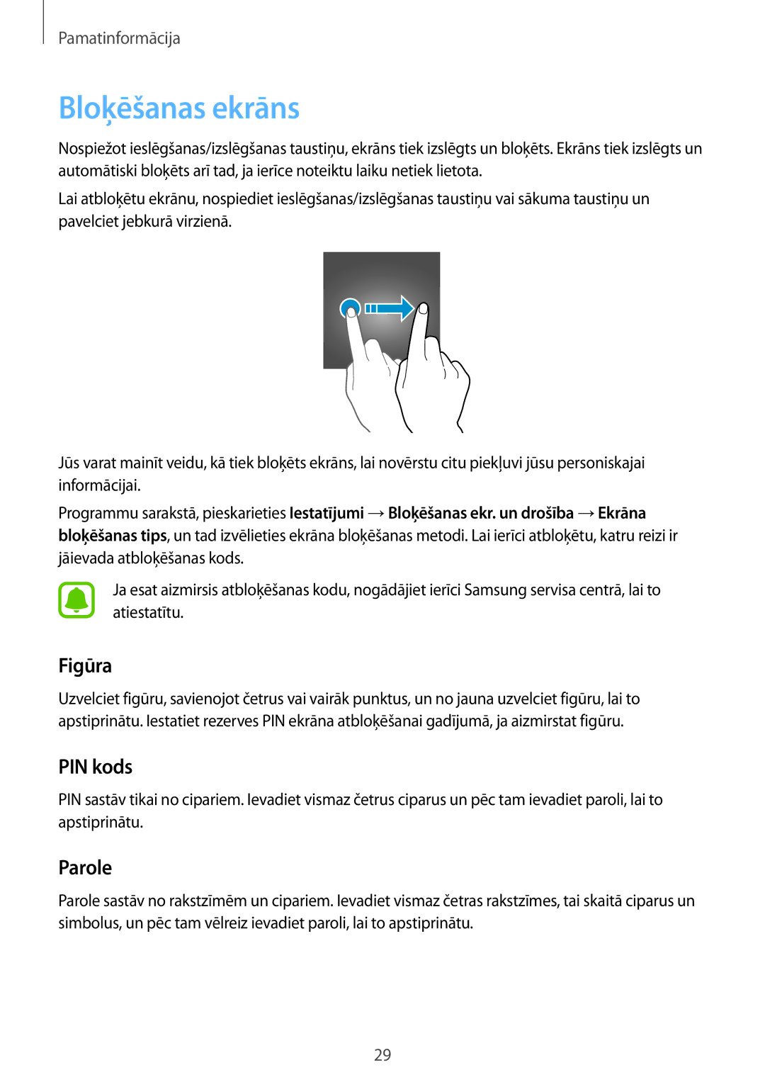 Samsung SM-G903FZDASEB, SM-G903FZSASEB, SM-G903FZKASEB manual Bloķēšanas ekrāns, Figūra, PIN kods, Parole 