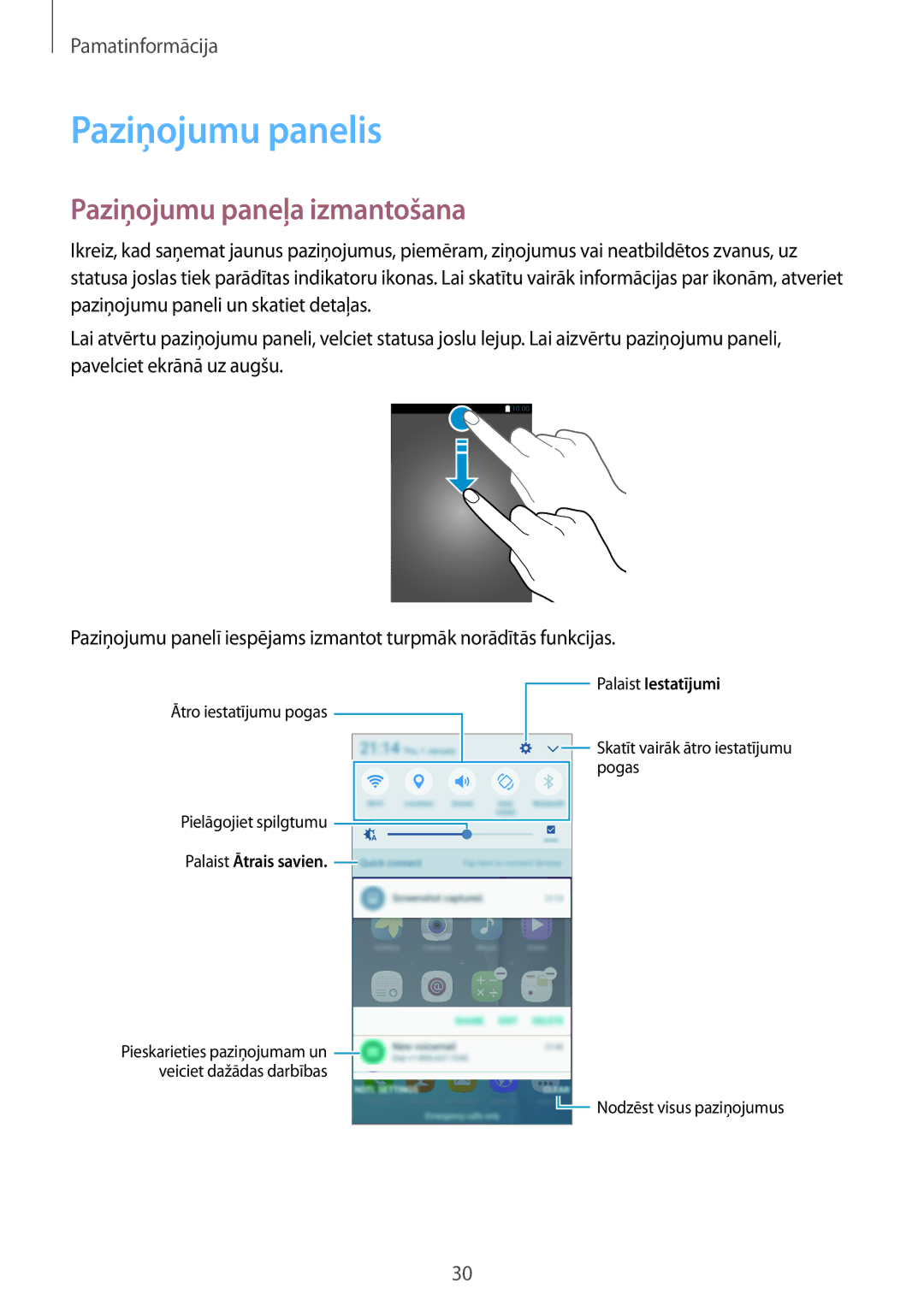 Samsung SM-G903FZSASEB, SM-G903FZKASEB, SM-G903FZDASEB manual Paziņojumu panelis, Paziņojumu paneļa izmantošana 