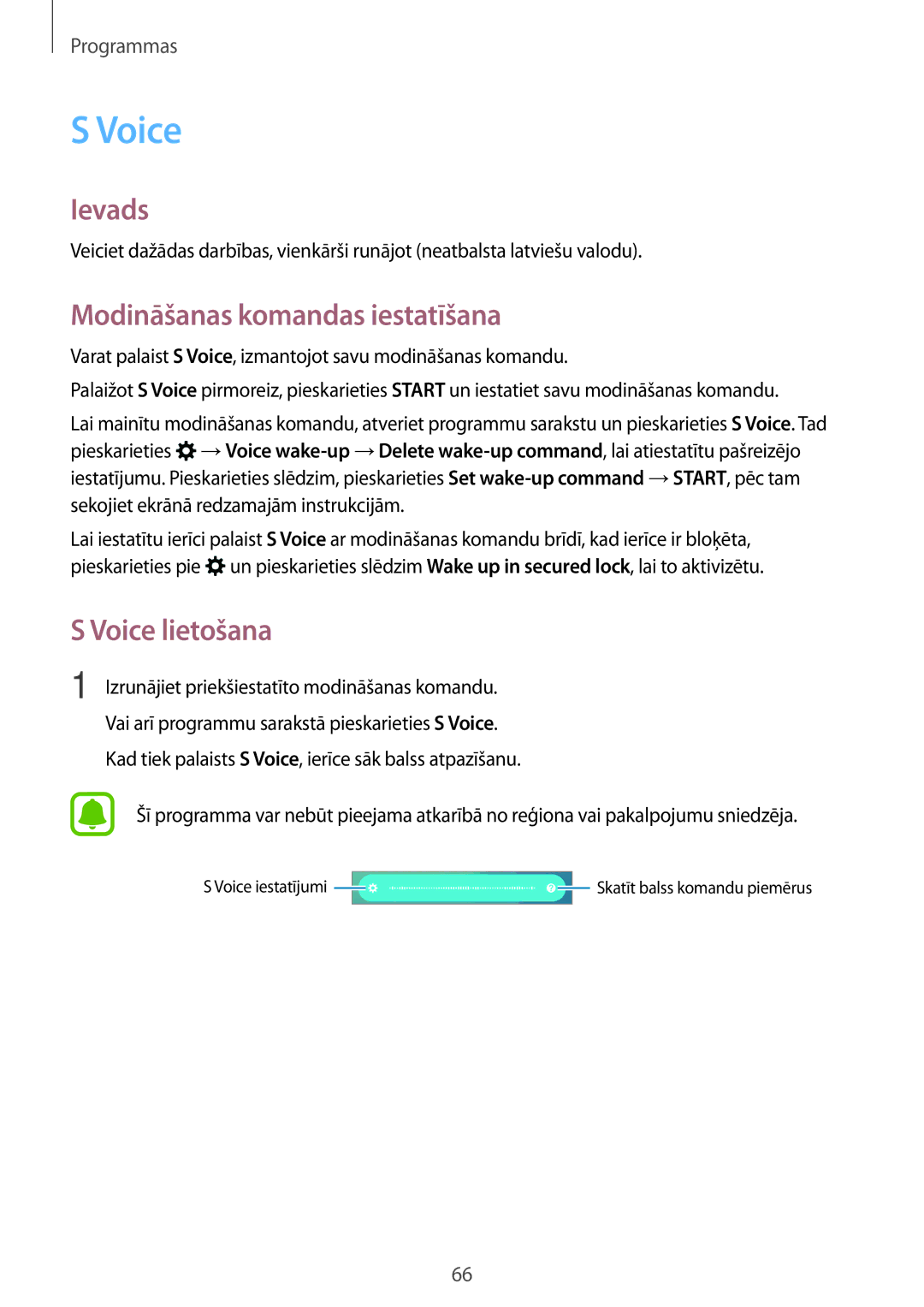 Samsung SM-G903FZSASEB, SM-G903FZKASEB, SM-G903FZDASEB manual Modināšanas komandas iestatīšana, Voice lietošana 